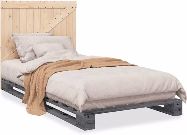 Berkfield Home Rustic Solid Pine Bed Frame in Grey, W: 100 cm, D: 200 cm – 1