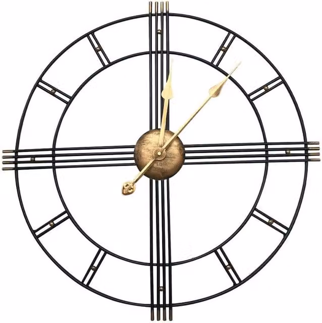 Hinsinc Antique Gold and Black Round Quartz Wall Clock, Diameter: 60 cm