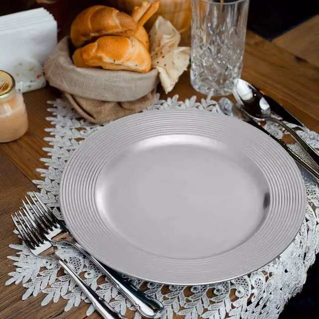 Orsina Dia Silver Charger Plate with Ribbed Rim