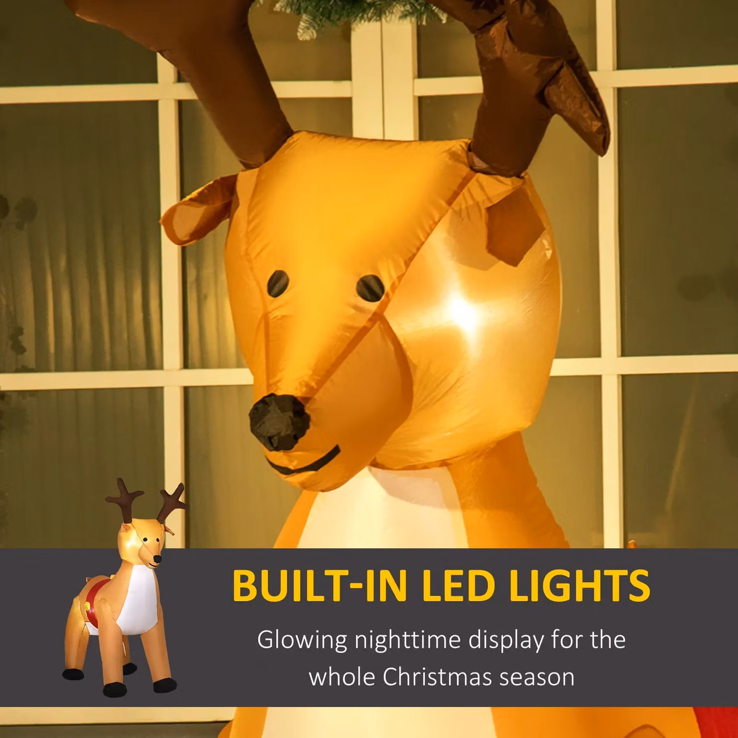 HOMCOM 6ft Inflatable Reindeer Christmas Decoration in Yellow – 3
