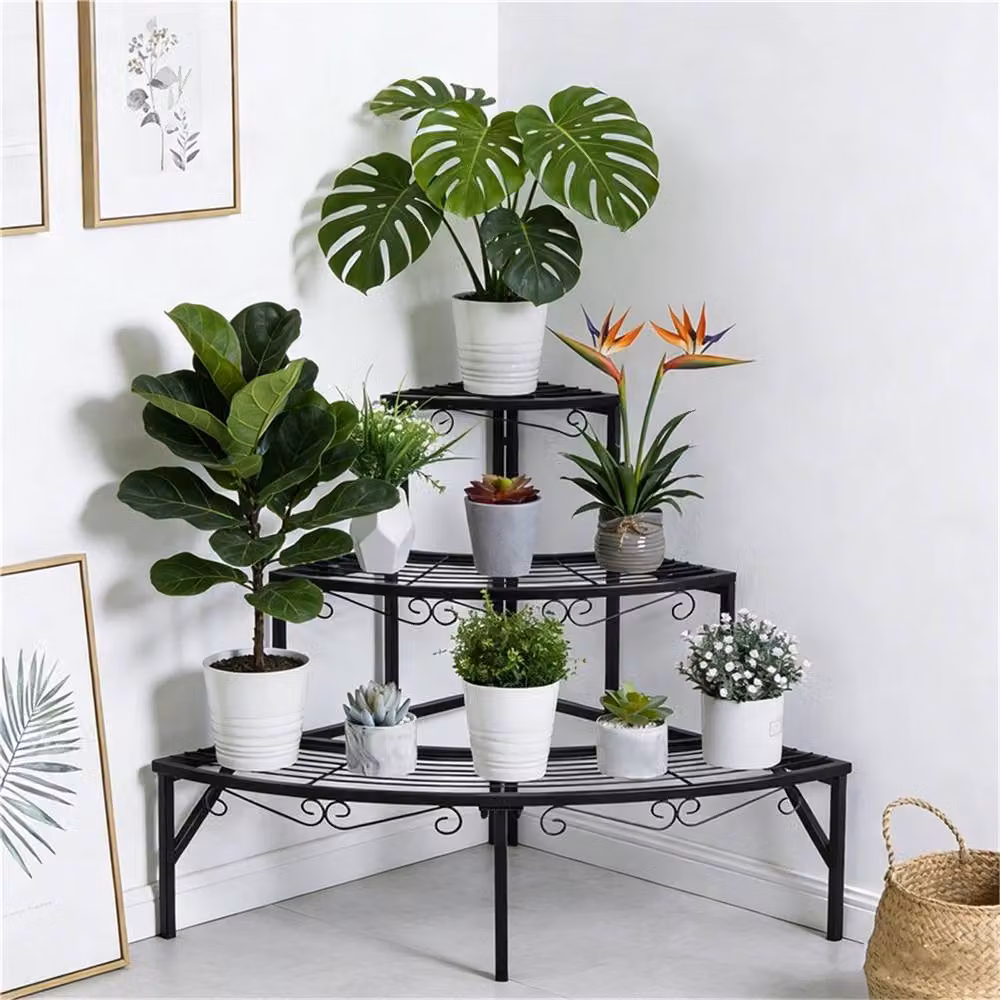 Nordara Multi-Tier Metal Corner Plant Stand in Black – 3