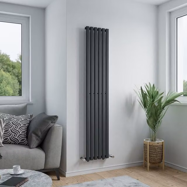 Agadon Solo Oval Tube Vertical Designer Radiator in Anthracite Grey, Width: 36 cm