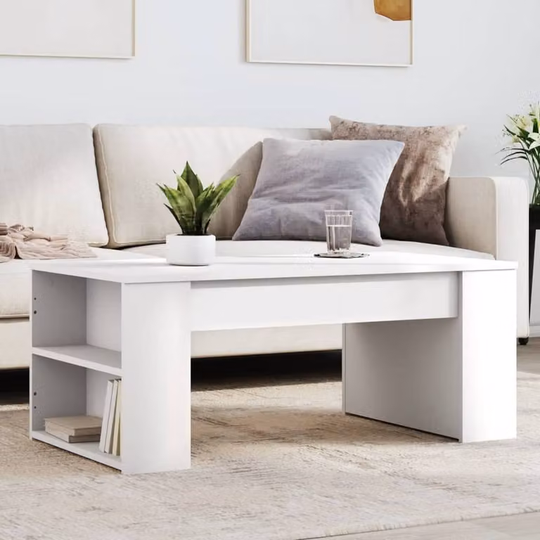 Berkfield Home White Rectangular Coffee Table in Engineered Wood W/D/H: 102 x 55 x 42 cm