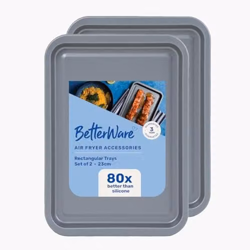 BetterWare Non-Stick Carbon Steel Air Fryer Baking Sheet Set of 2, Silver and Grey, W: 23 cm – 1