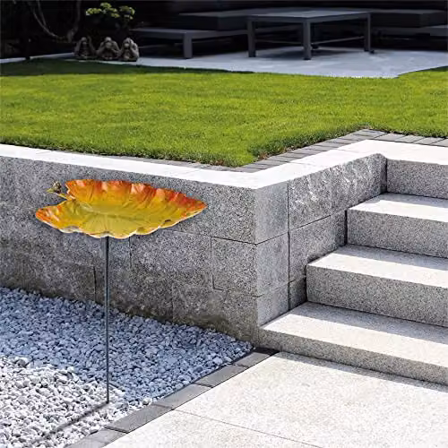 St Helens Home & Garden Ornamental Leaf Design Metal Bird Bath and Feeder in Multicolour, H 123.5 cm x W 37.5 cm x D 37.5 cm – 3