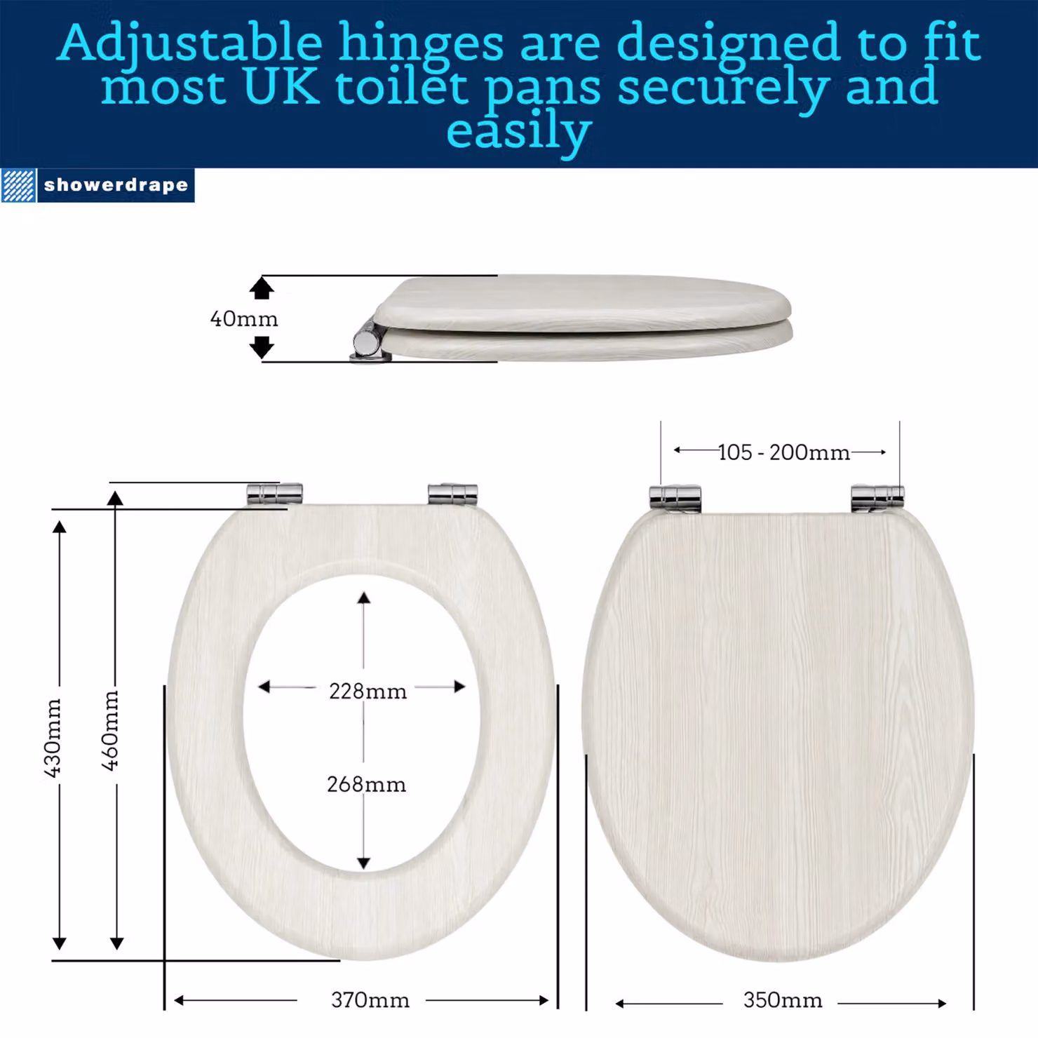Showerdrape Norfolk Soft Close White Oak Wooden Toilet Seat – 4