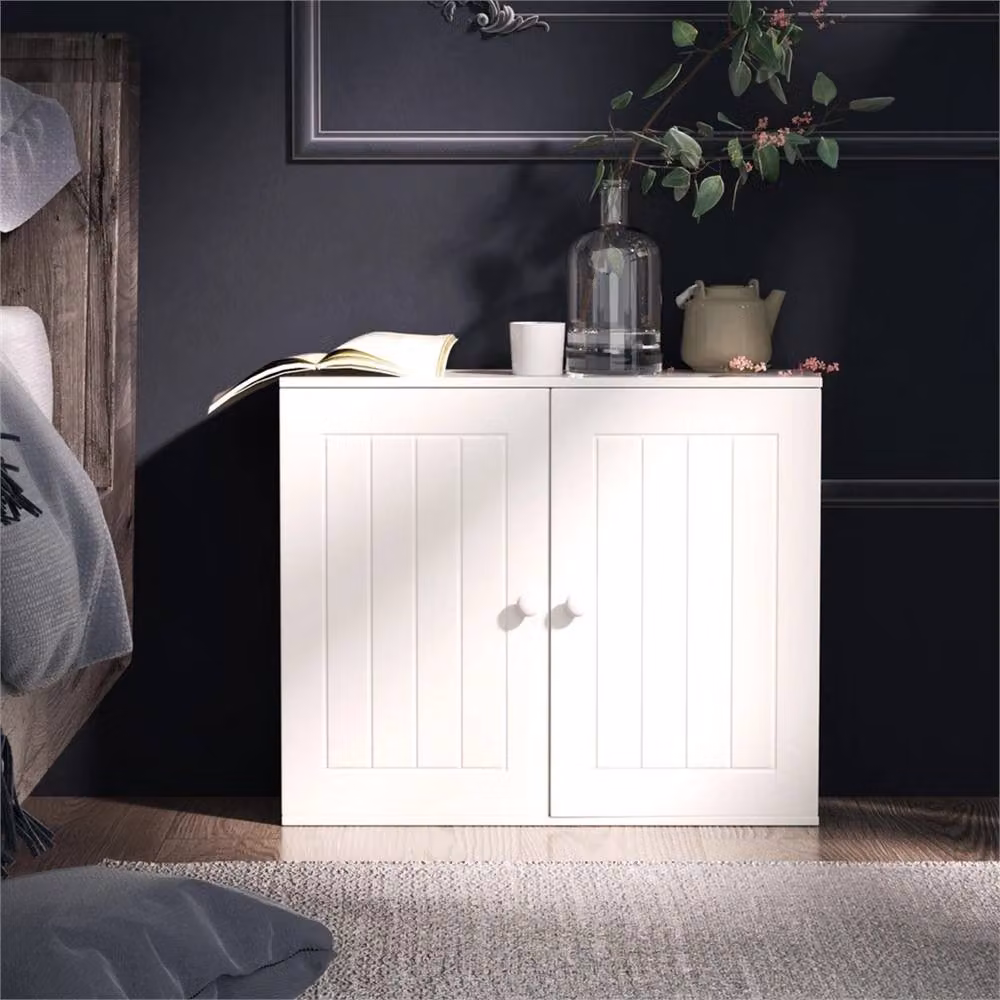 EONLION White Matt Floating Wall Mounted Bathroom Cabinet with Hinged Doors and Internal Shelves – 2