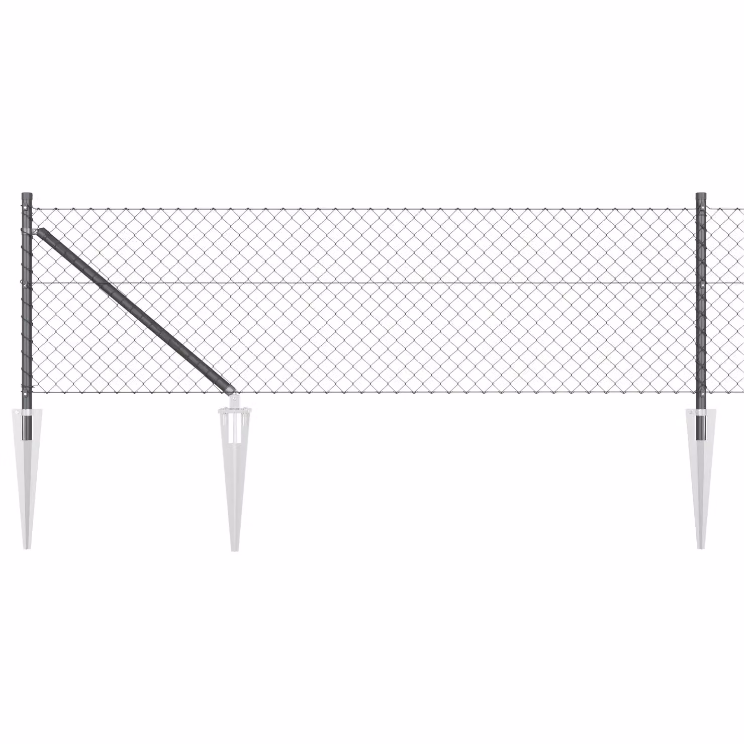 Berkfield Home Grey Galvanised Steel Chain Link Fence with 7 Spike Posts, W: 10 m, H: 0.8 m – 2