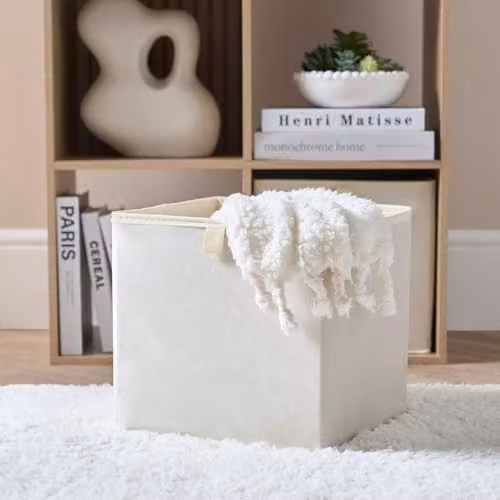OHS Set of 2 Foldable Matte Velvet Storage Boxes in Beige, W/D/H: 27.0 x 27.0 x 39.3 cm – 2