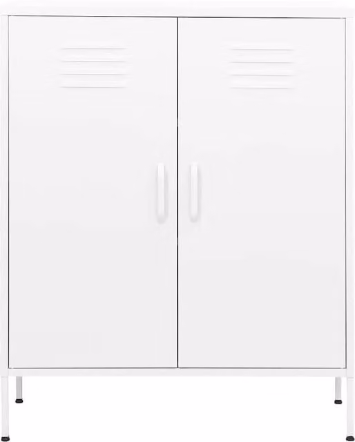 Berkfield Home White Metal Storage Cabinet with Hinged Doors, W/D/H: 80 x 35 x 101.5 cm