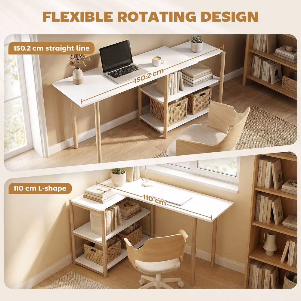 HOMCOM Computer Desk with Storage Shelves in White and Oak – 3