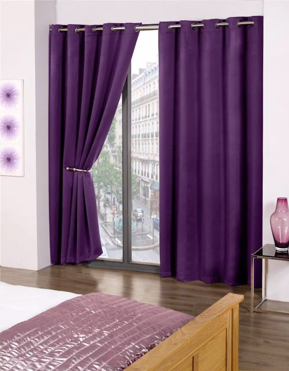 New Edge Blinds Essential Woven Thermal Blackout Eyelet Curtains in Purple – 3