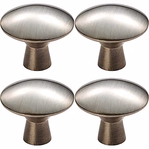 Loops 4 Pack Disc Shaped Cabinet Door Knobs on Tapered Stem, Brushed Silver, 27mm Diameter – 1