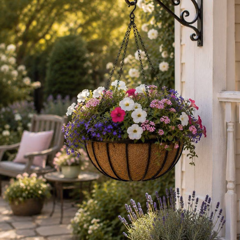 Marco Paul Black Hanging Flower Basket Planter, Diameter: 35.56 cm – 5