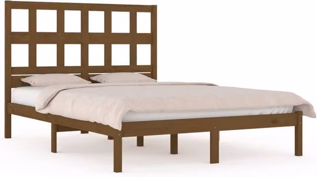 Berkfield Home Solid Wood Pine Bed Frame in Honey Brown, W/D/H: 200 x 200 cm