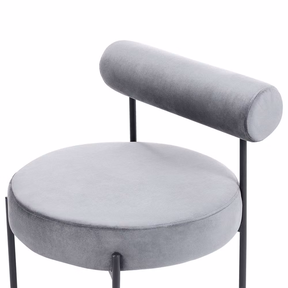 Wyld and Coco Grey Velvet Armless Lounge Chair with Round Seat and Roll-Back Backrest, H 66 cm x W 60 cm x D 60 cm – 3