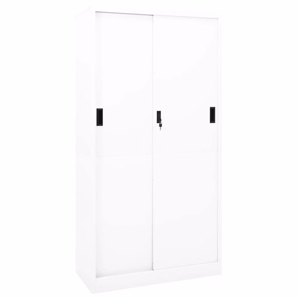 Berkfield Home Office Steel Cabinet with Sliding Doors, White, W/D/H: 90 x 40 x 180 cm