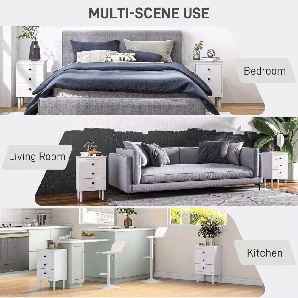 Wyld Haus Latato Set of 2 White Bedside Tables with 3 Drawers Each – 4