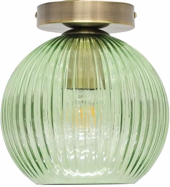 First Choice Lighting Betchley Green Glass Globe Antique Brass Ceiling Light Fitting