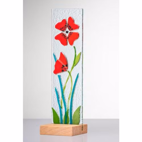 Sienna Glass Red Floral Tabletop Decorative Glass Plaque W/D/H: 19.0 x 19.0 x 5.5 cm