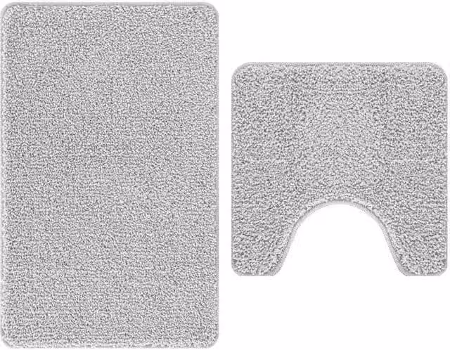 Berkfield Home 2 Piece Grey Non-Slip Microfibre Bath Mat Set