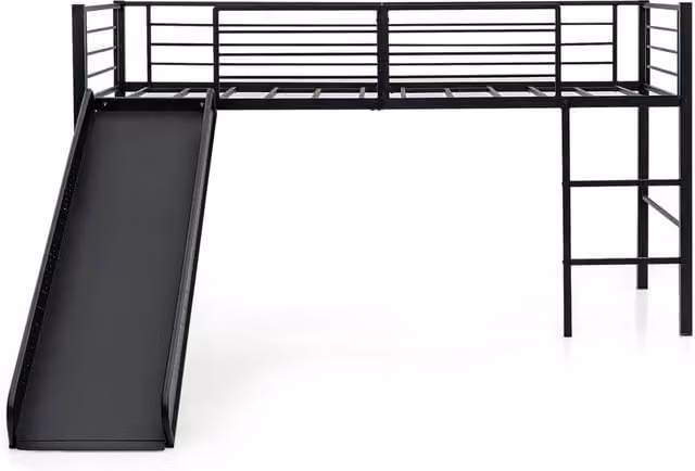 Costway Single Metal Loft Bed for Children with Safety Guardrails and Ladder in Black, W/D/H: 90 x 190 x 150 cm – 1