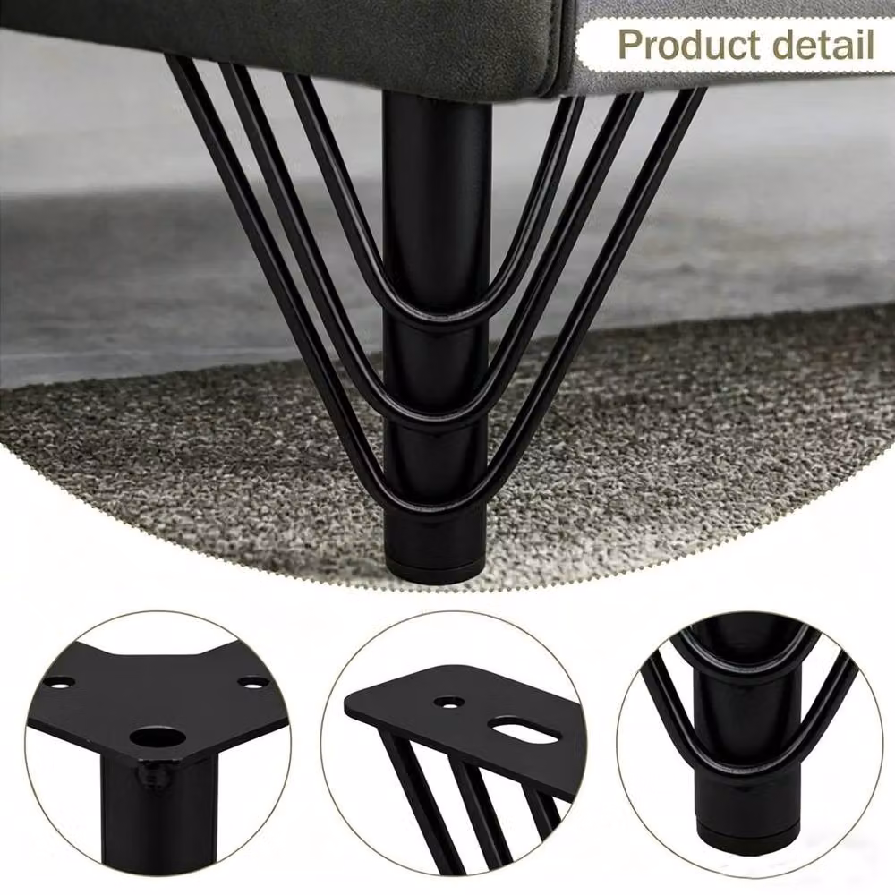 VOGREX Black Metal Hairpin Furniture Legs for Chairs, Cabinets, Beds and Sofas, Height: 15 cm (Set of 4) – 3