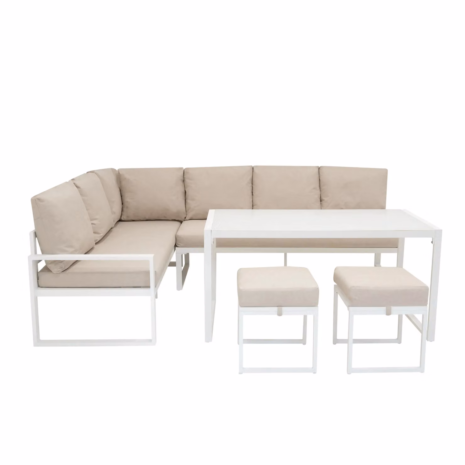Monstershop Aluminium Corner Sofa Set with Black Rattan Storage Box in White – 2