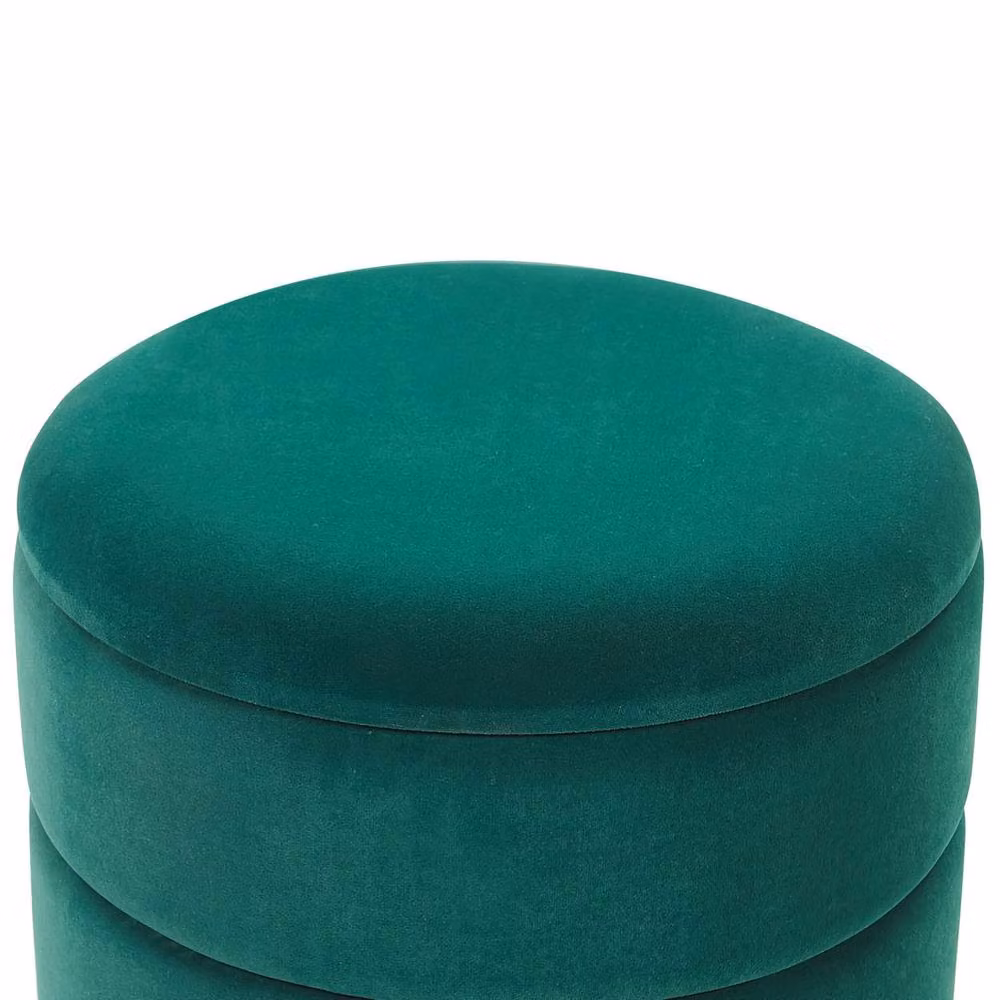 Wyld and Coco Dark Green Velvet Cylindrical Storage Pouffe with Gold Metal Base – 5