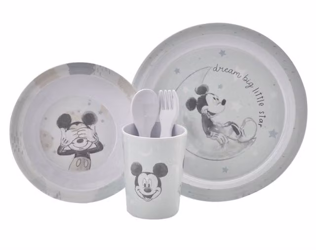 Disney Mickey Baby 5 Piece Blue and White Melamine Feeding Set