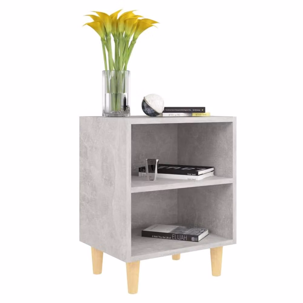 Berkfield Home Set of 2 Bedside Cabinets with Solid Wood Legs in Concrete Grey, W/D/H: 40 x 30 x 50 cm – 3