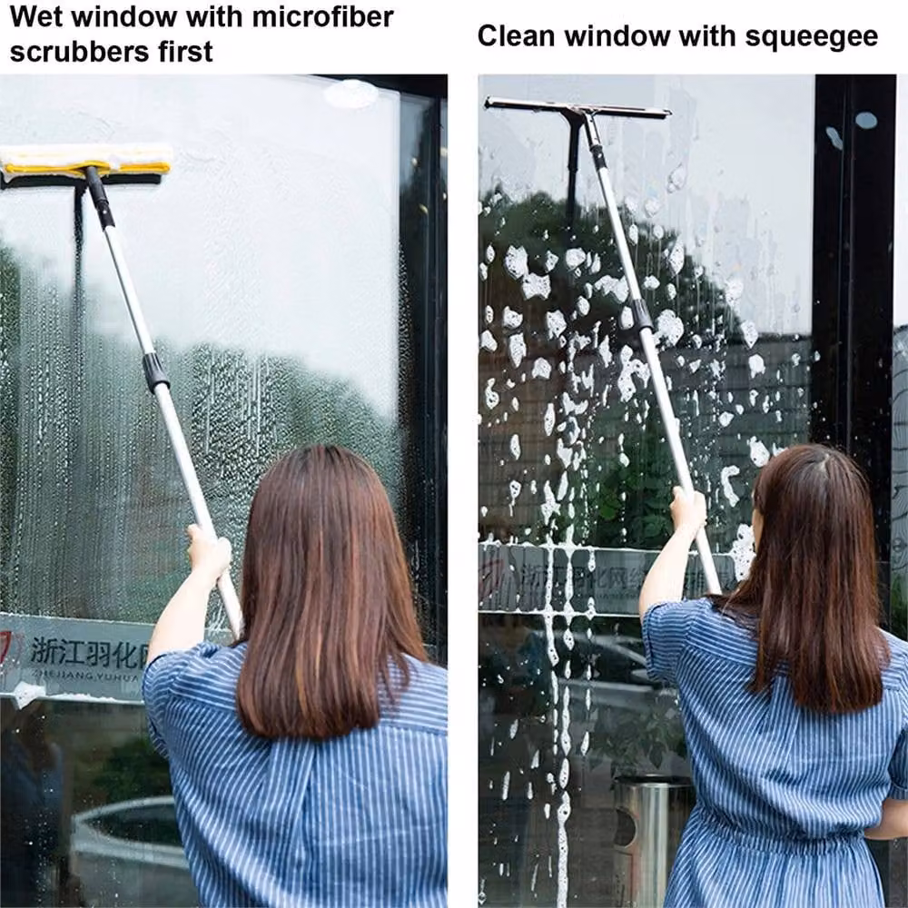 Nordara Telescopic Window Cleaning Kit with Squeegee, Microfibre Cloth and Extendable Pole in Blue and Multicolour, Max Height: 120 cm – 2