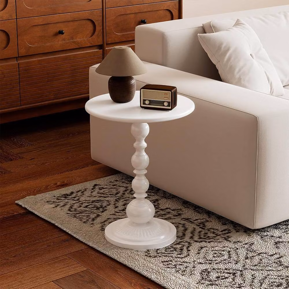 FORGEVIO Modern White Glossy Round Nightstand Bedside Table – 4