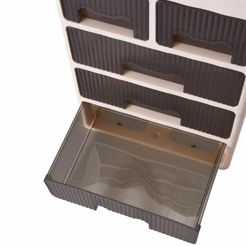 FORGEVIO Makeup Organiser Holder Case with 3 Large and 2 Small Drawers, Beige, Width: 50 cm – 5