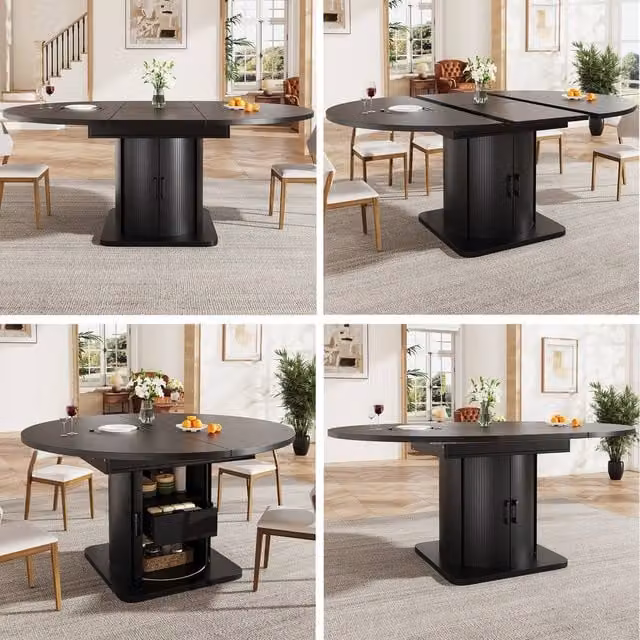 Matteo Extendable Round to Oval Modern Dining Table in Matt Black