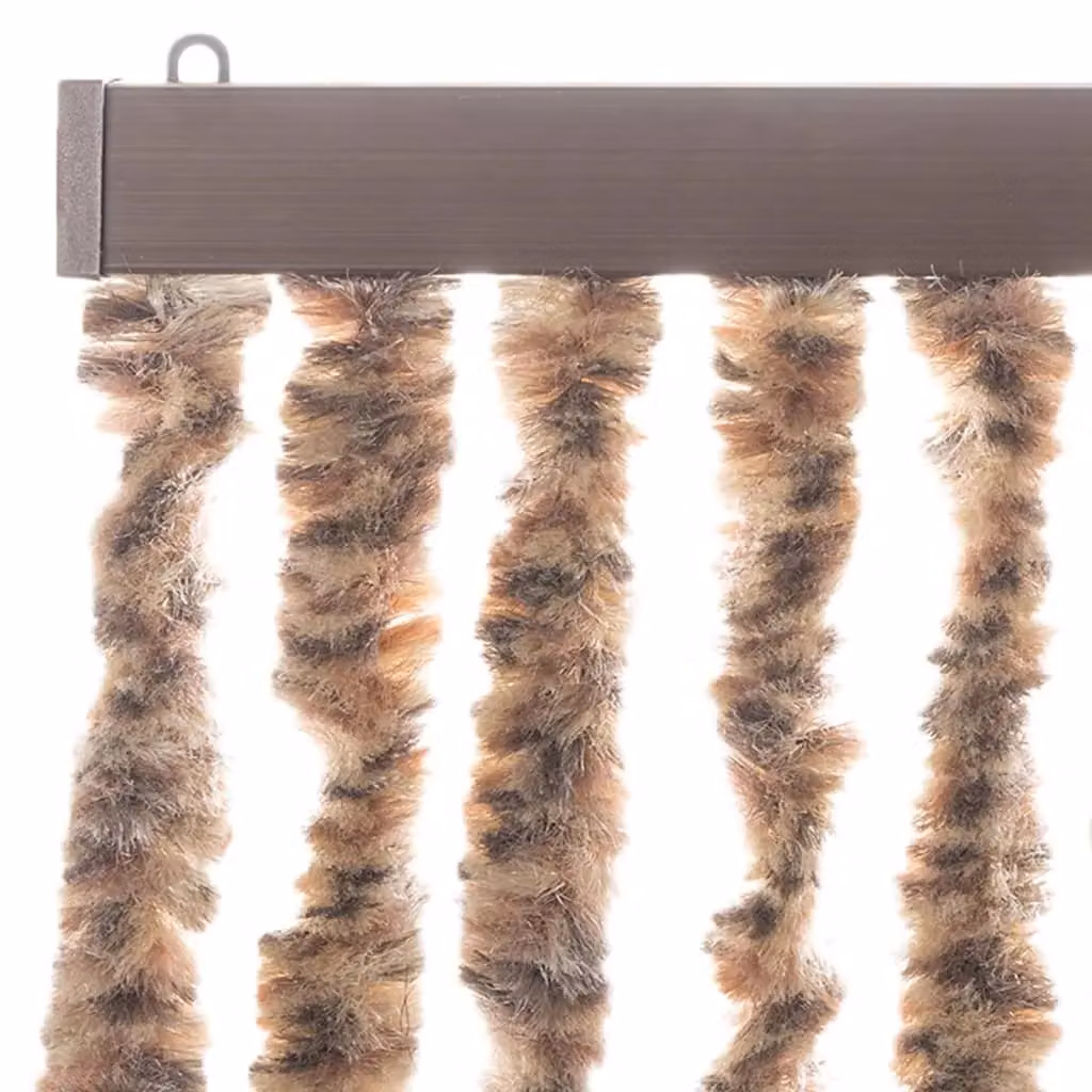 Berkfield Home Chenille Fly Curtain in Beige and Dark Brown, W/H: 100 x 220 cm – 3