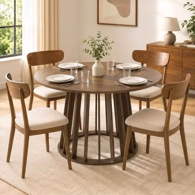 FORGEVIO Modern Round Wood Dining Table in Brown, Diameter: 120 cm, Height: 75 cm