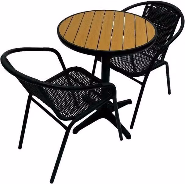 NESTLUNE Black Rattan Garden Bistro Cafe Furniture Set W/D/H: 100 x 60 x 60 cm – 1