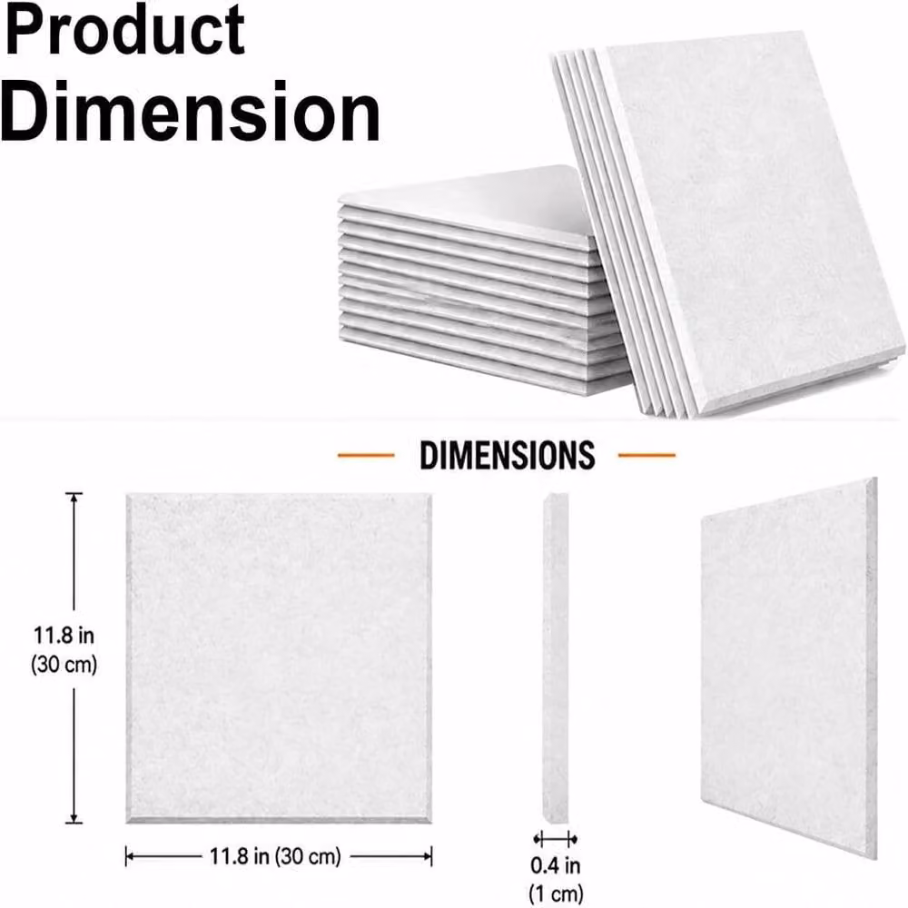 ATEK 72 Pack Self-adhesive Square Acoustic Soundproofing Felt Wall Panels in White – 2