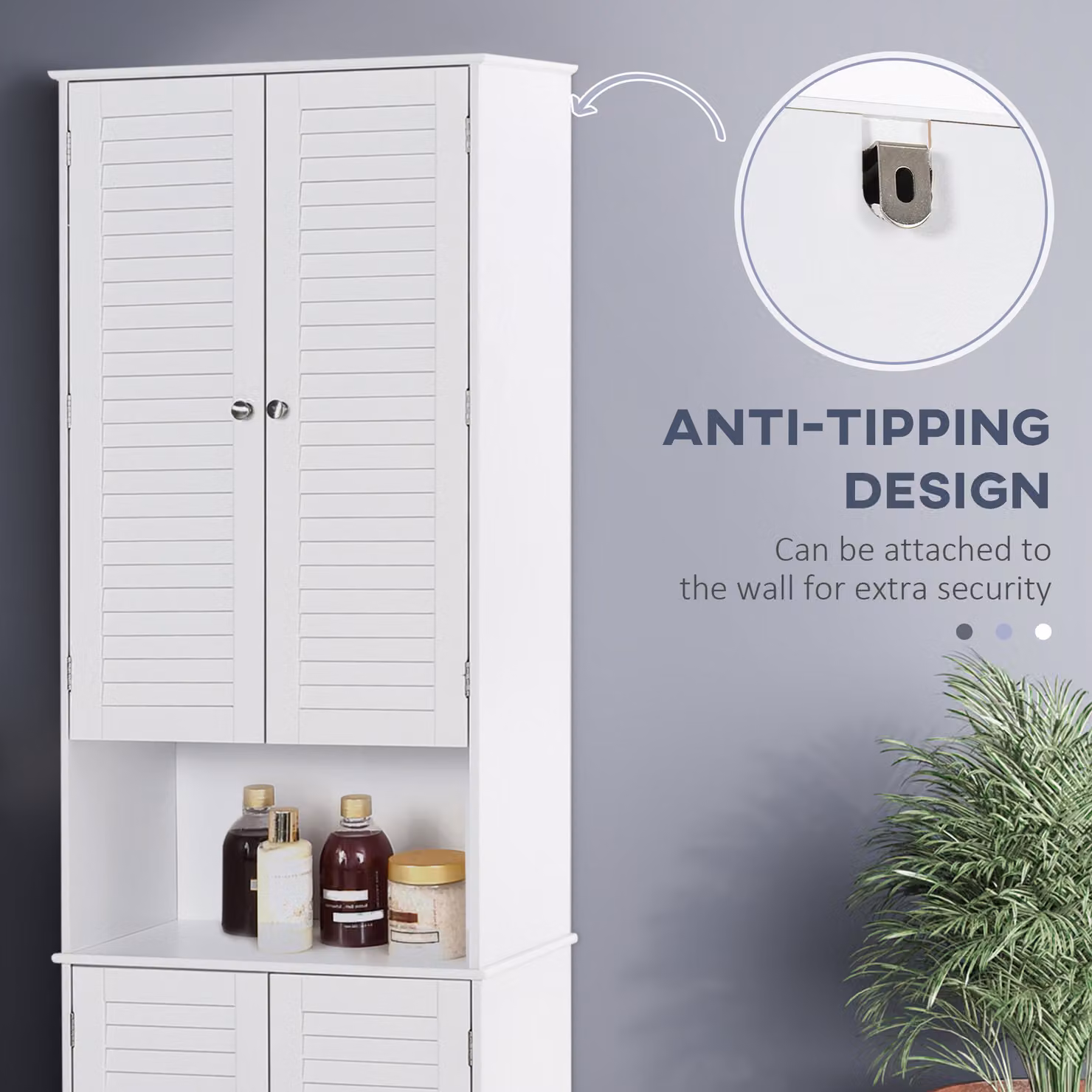 HOMCOM White MDF Freestanding 6-Tier Retro Bathroom Storage Cabinet with Roll Shutter and Open Shelves H: 182.5 x W: 60.0 x D: 28.25 cm – 2