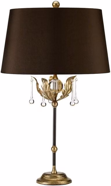 Loops Handmade Table Lamp with Glass Drops and Brown Shade in Bronze and Gold – 1