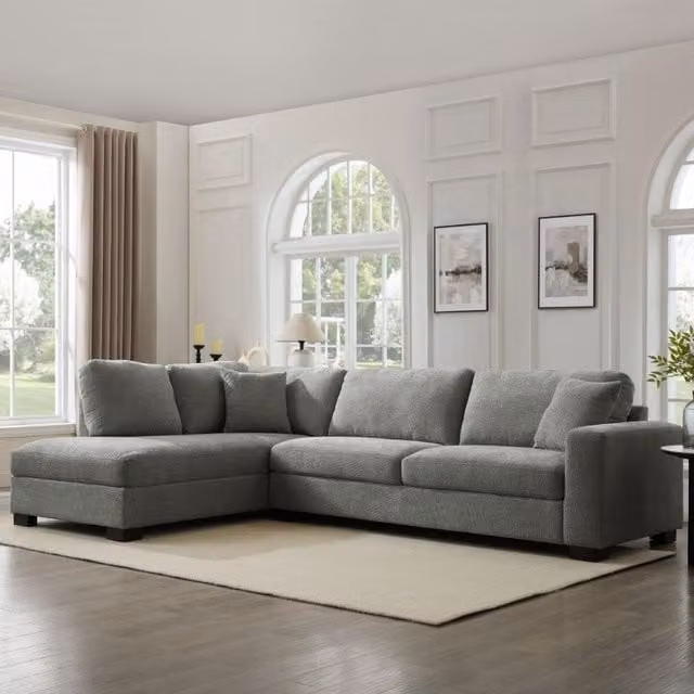 Tate Left-Hand Corner Sofa in Grey Chenille Fabric with Scatter Cushions