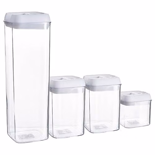 Argon Tableware 4 Piece White Plastic Food Storage Container Set with Airtight Clip Lids – 1