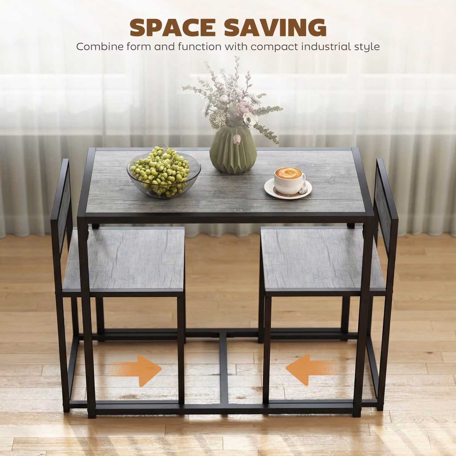 HOMCOM 3 Piece Industrial Kitchen Table and Stool Set in Grey, Black and Brown with MDF and Metal Construction – 4