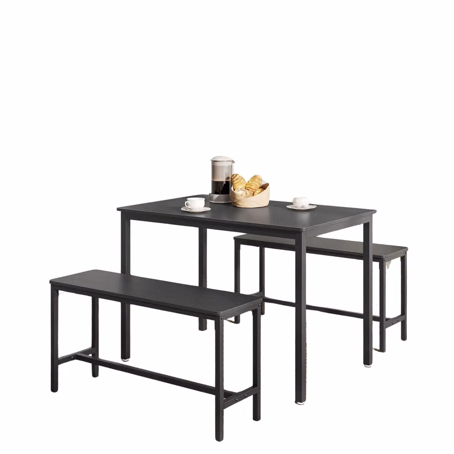 Rafaelo Mobilia Industrial Dining Table Set with 2 Benches in Black, W/D/H: 140 x 70 x 75 cm – 4