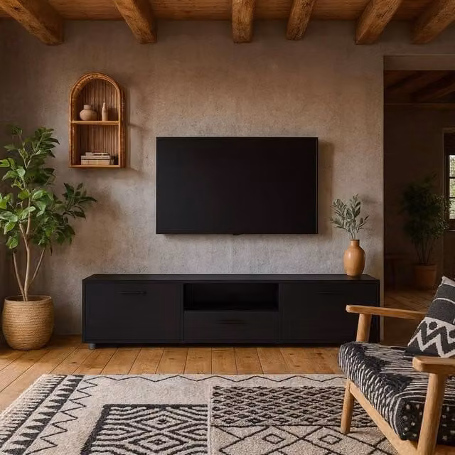Wyld Haus Nagoya Black Low Media Unit with 2 Doors, 1 Drawer and 1 Shelf