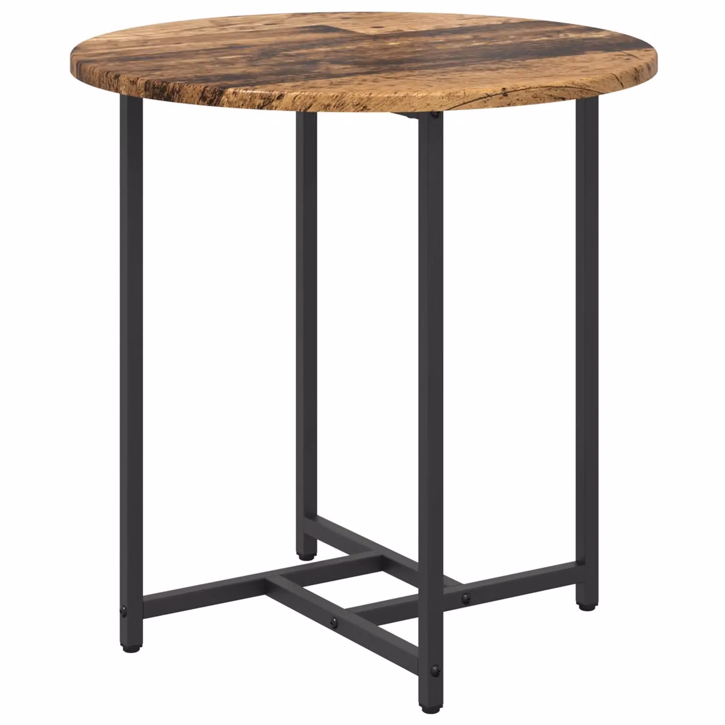 Berkfield Home Set of 2 Round Rustic Brown Side Tables with Wood and Metal Finish – 3