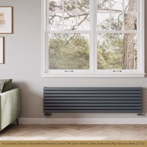 UK Radiators Omeara Axis Anthracite Elliptical Tube Horizontal Designer Double Panel Radiator W: 180 cm, H: 46.4 cm – 3