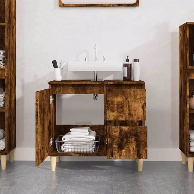 Berkfield Home Smoked Oak Bathroom Cabinet, Brown, W/D/H: 65 x 33 x 60 cm – 1
