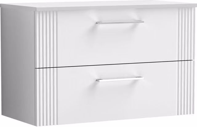 Balterley Modern 2 Drawer Wall Hung Vanity Unit with Matching Worktop, White, Width: 80 cm